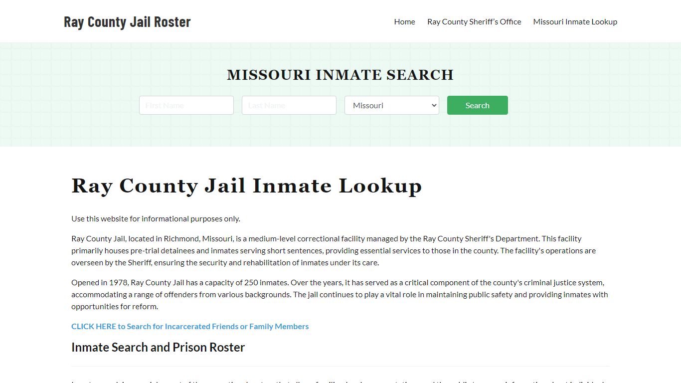 Ray County Jail Roster Lookup, MO, Inmate Search